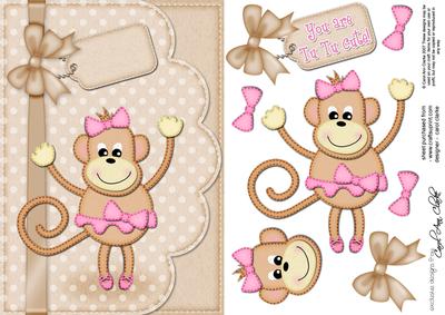 A5 Tu Tu Monkey Felties Scalloped Edge N 3D Decoupage