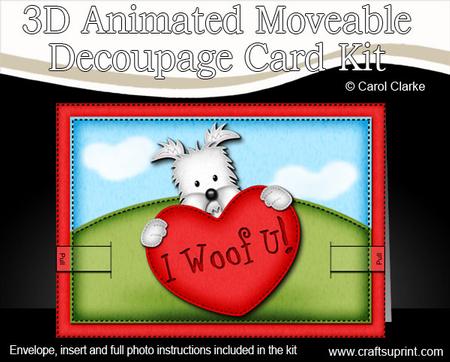 3D Jock Westie's Heart Animated Moveable Decoupage Card Kit