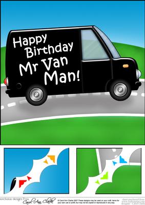 8 x 8 Happy Birthday Mr Van Man Scalloped Corner Topper