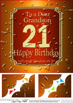 8x8 21st Birthday Grandson Beer Label Scalloped Corner