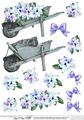 Flower Filled Wheelbarrow 3D Decoupage Sheet