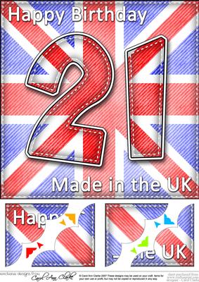 8 x 8 Flying the Flag Uk 21st Birthday Scalloped Topper