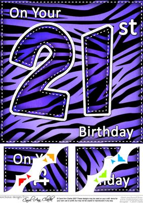 8 x 8 Fun Zebra Striped 21st Birthday Scalloped Topper