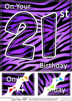 8 x 8 Fun Zebra Striped 21st Birthday Scalloped Topper