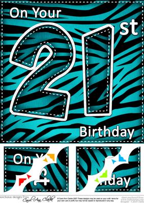 8 x 8 Fun Zebra Striped 21st Birthday Scalloped Topper