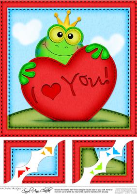 8 x 8 Freddy Frog's Heart Love Scalloped Corner Topper