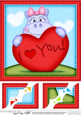 8 x 8 Hilda Hippo's Heart Love Scalloped Corner Topper