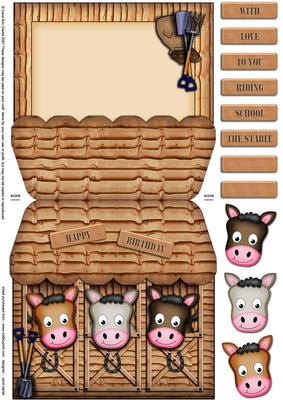 The Little Horse and Stable Shaped Card with Decoupage