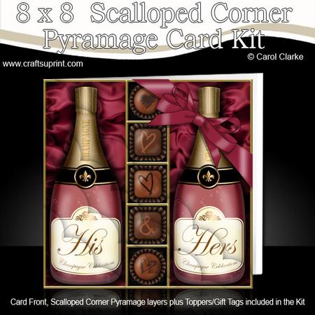 8 x 8 His N Hers Champers Chocs N Roses Scalloped Corner Kit