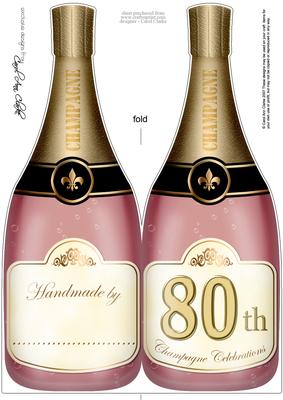 Large Dl 80th Champagne Bottle Shaped Card