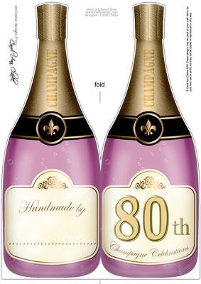 Large Dl 80th Champagne Bottle Shaped Card