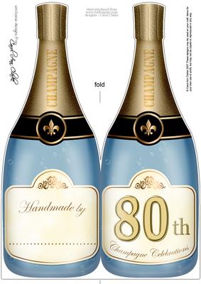 Large Dl 80th Champagne Bottle Shaped Card