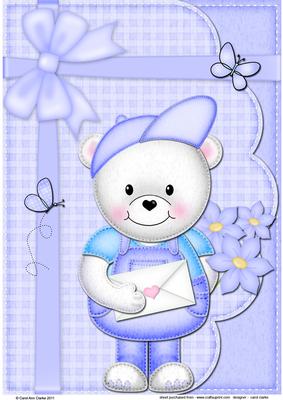 Teddy Ed's Love Letter N Flowers A4 Card Topper