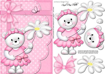 A5 Teddy Tess's Flower Quick Card N 3D Decoupage