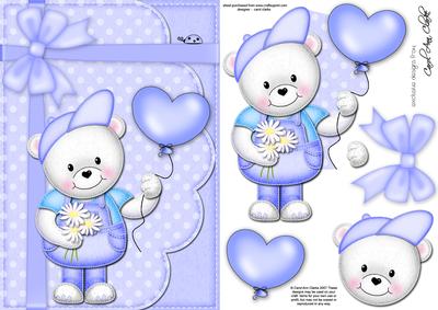 A5 Teddy Ted's Balloon Quick Card N 3D Decoupage
