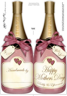 Large Dl Mothers Day Champagne Bottle Shaped Card