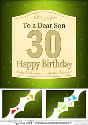 8 x 8 30th Birthday Son Champagne Label Scalloped Topper