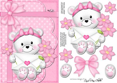 A5 Teddy Tess's Love Letter Quick Card N 3D Decoupage