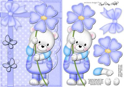 A5 Teddy Ed's Flower Quick Card N 3D Decoupage