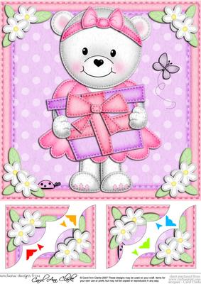 8 x 8 Teddy Tess's Present Scalloped Corner Topper
