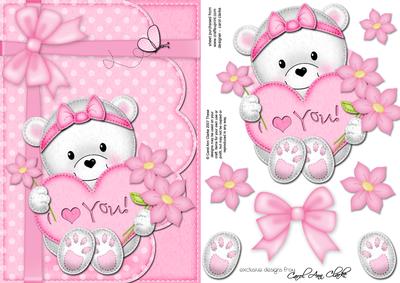 A5 Teddy Tess's Heart Quick Card N 3D Decoupage