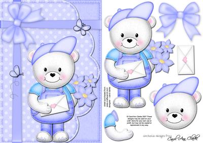 A5 Teddy Ted's Love Letter Quick Card N 3D Decoupage