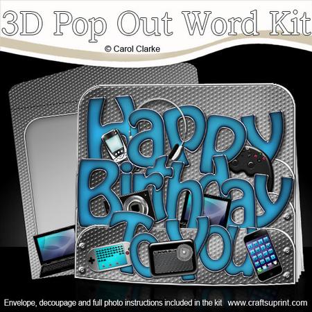 3D Birthday Gadgets N Gismos Pop Out Word Card Kit
