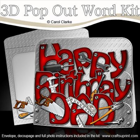 3D Birthday Dad Tools Pop Out Word Card Kit