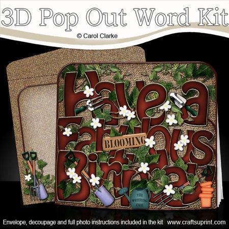3D Birthday Gardening Pop Out Word Card Kit