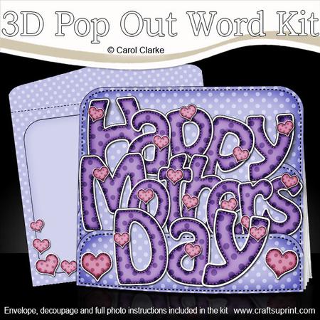 3D Mothers Day Hearts Pop Out Word Card Kit