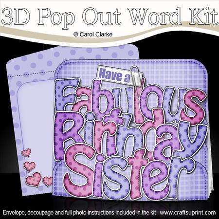 3D Birthday Sister Pop Out Word Card Kit