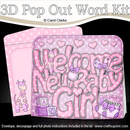 3D New Baby Girl Pop Out Word Card Kit