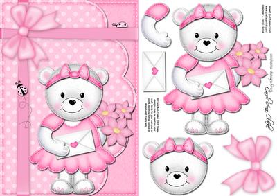 A5 Teddy Tess's Love Letter Quick Card N 3D Decoupage