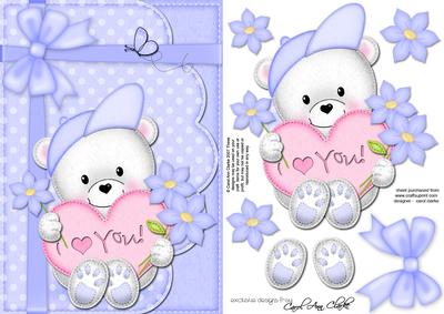 A5 Teddy Ed's Heart Quick Card N 3D Decoupage