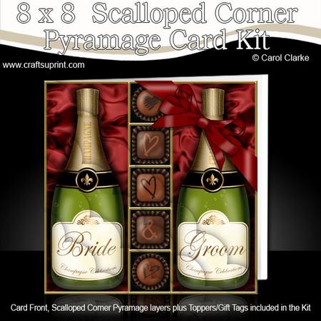 8 x 8 Bride N Groom Champers N Chocs Scalloped Corner Kit