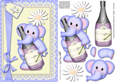 A5 Lola Elephant's Champers Quick Card N 3D Decoupage
