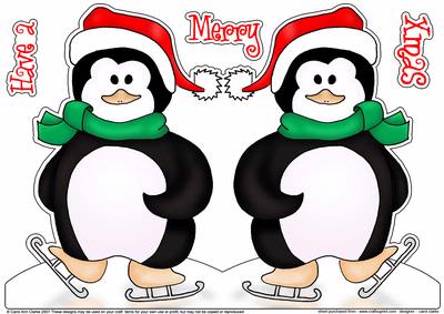 Christmas Skating Penguin Shaped Card