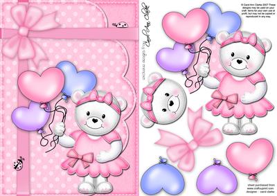 A5 Teddy Tesss Balloons Quick Card N 3D Decoupage