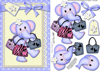A5 Lola Elephant Goes Shopping Quick Card N 3D Decoupage