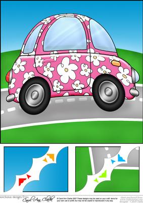 8 x 8 Funky Car Scalloped Corner Topper