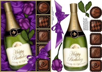 A5 Birthday Champers Chocs N Roses 3D Decoupage