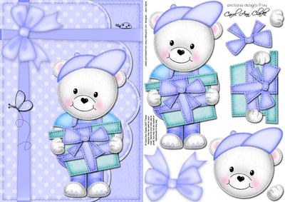 A5 Teddy Ed's Present Quick Card N 3D Decoupage
