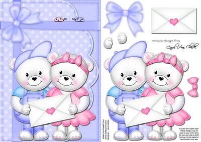 A5 Teddy Tess N Ed's Letter Quick Card N 3D Decoupage
