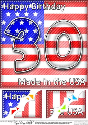 8 x 8 Flying the Flag Usa 30th Birthday Scalloped Topper