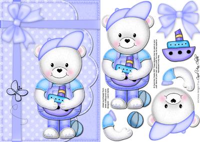 A5 Teddy Ed's Boat Quick Card N 3D Decoupage