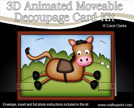 3D Gi Gi the Horse Animated Moveable Decoupage Card Kit