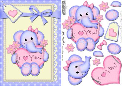 A5 Lola Elephant's Heart Quick Card N 3D Decoupage
