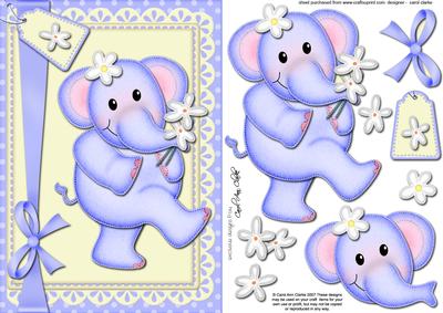 A5 Lola Elephant's Flowers Quick Card N 3D Decoupage