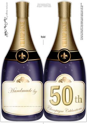 Large Dl 50th Champagne Bottle Shaped Card