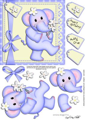 Lola Elephant's Flowers Quick Card N 3D Decoupage